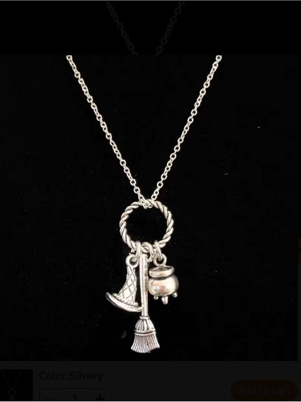 ⭐️ Witch Charm Necklace with Broom, Cauldron and Hat